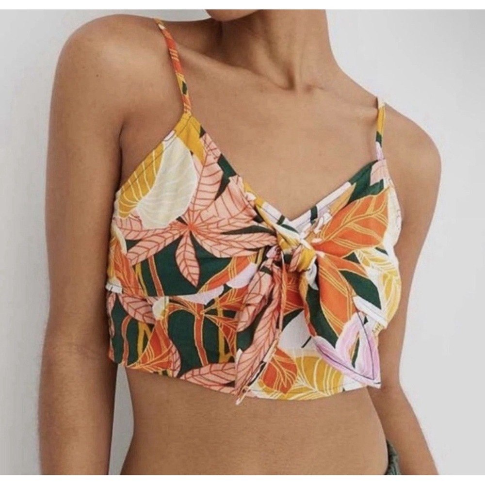 Aerie tropical printed tie front crop top‎ size Extra Small Summer NEW With Tags